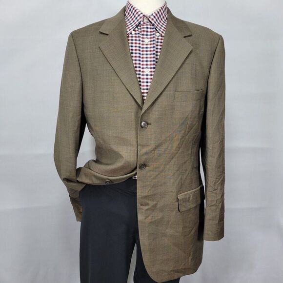 Brooks Brothers‎ Men's Sport Coat Blazer Three Button Brown Wool Plaid Size 42L